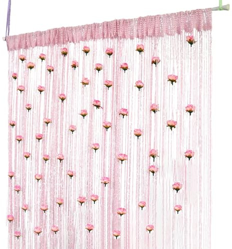 Cortina para puerta con rosas, 2024, 99 x 200 cm, cortina de rosas, decoración divisoria de habitación, fácil de usar con marco de puerta, borla, cortina de puerta con hilo de rosa para puerta