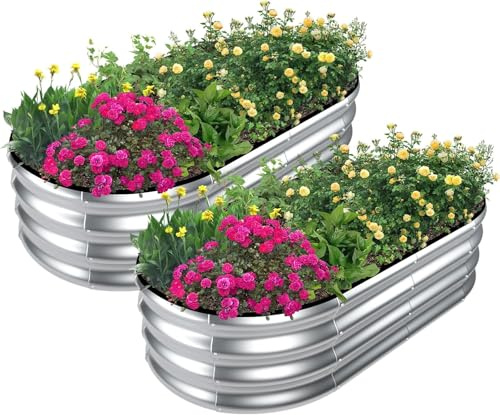 LATERN 2Pcs Raised Garden Bed, 120CM x 60CM x 30CM Galvanized Steel Planter Box Heavy Duty Bottomless Metal Raised Bed for Outdoor Growing Plant Vegetable Flower Herb (with Installation Kit, Sliver)