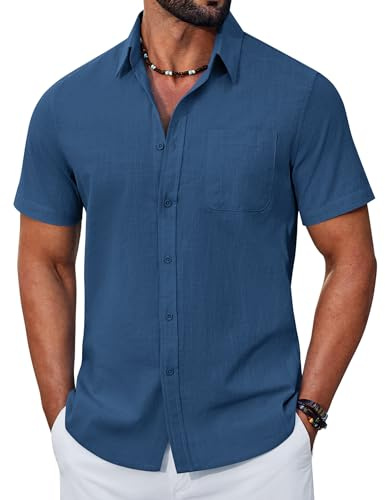 COOFANDY Men's Short Sleeve Cotton Shirt Summer Regular Fit Casual Shirts with Pockets