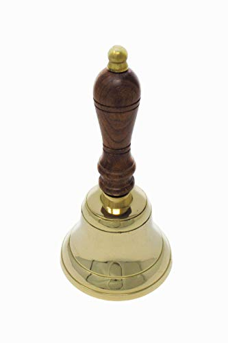 Vintage Decor (TM) Traditional Brass School Pub Last Orders Hand Bell with Wooden Handle (Extra-Large)