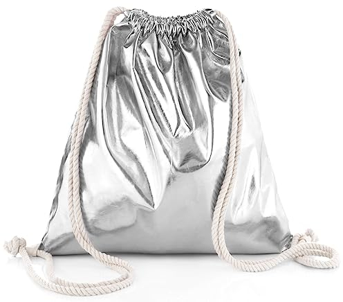 Glamexx24 Turnbeutel Rucksack Gymbag Gym Bag Jutebeutel Sportbeutel beuteltasche in verschiedene Farbe/Design, Silver, Einheitsgröße