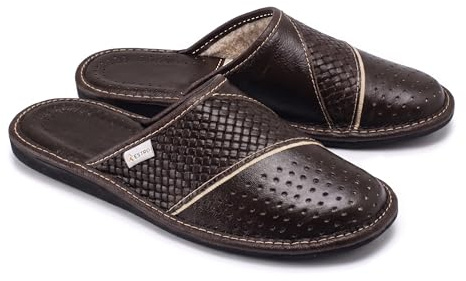 ESTRO Zapatillas De Casa De Hombre Pantuflas Casa Hombre Piel Genuina M66