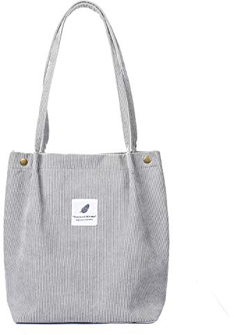 Etercycle Cord Umhängetasche Damen, Schultertasche Groß Cord Tasche Lässige Tote Handtasche Fashion Stofftasche für Alltag, Büro, Schulausflug und Einkauf (Grau)