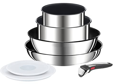 Tefal Ingenio Preference ON L9749702 - Set di pentole impilabili, con manico rimovibile, salvaspazio, antiaderenti, a induzione, in acciaio inox, 7 pezzi