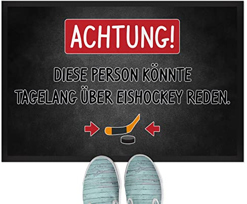 JUNIWORDS Fußmatte, Achtung! Diese Person könnte tagelang über Eishockey reden, 60 x 40 cm, mit Gummirand (1005867)