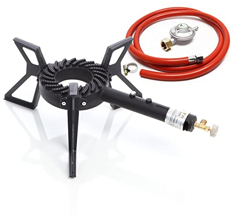 XPOtool Fornello a Gas da Esterno 10,5 kW Campeggio Tubo 1,5m Regolatore Pressione 28mbar Italia