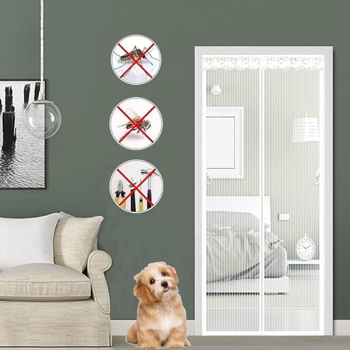 Magnet Fliegengitter Tür Insektenschutz 80x210cm, Insektenschutz Balkontür, moskitonetz tür mit magnet, Der Magnetvorhang Ist Ideal Für Die Balkontür, Kellertür und Terrassentür, Weiss, S