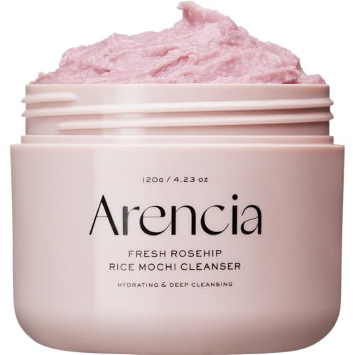 Arencia Rosehip Brightening Rice Mochi Face Cleanser & Daily Scrub - Moisturizing, Exfoliating & Deep-Cleansing - All Skin Types with Rice Powder & Rice Water (4.23oz)