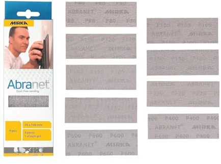 Mirka Abranet sandpaper strips 70x198 mm Hook & Loop Mix-Pack 9 pcs | Mix-Pack Abranet Sandpaper Strips Hook & Loop for Dust-Free Sanding on Wood Metal Filler Varnish Plastic Nine Grits Included