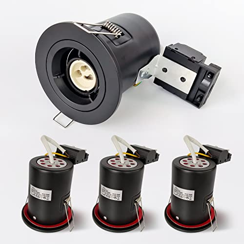 4XSweier 90 Minute IP20 Fire Rated LED Recessed Downlight,Black Ceiling Spotlight, Recessed Spotlight with GU10 Junction Box (Bulbs not Included)