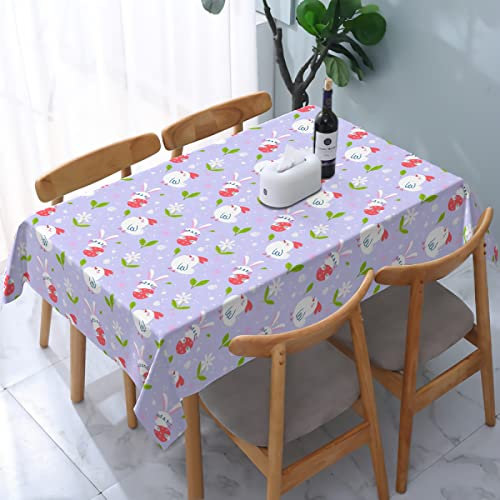 Osterhasen-Ei-Rechteck-Tischdecke 54 x 72 Zoll Huhn Lila Frühlingsferien-Küken Waschbare Falten-Tischdecke Auslaufsicheres Polyester-Fleckenbeständige Tischdecke Indoor Outdoor