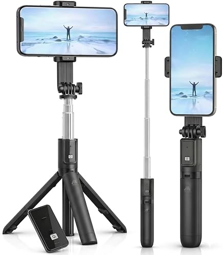 Mobitel Selfie Stick Tripod with Wireless Remote, 3 in 1 Portable Phone Tripod Stand, Extendable 72.5cm Bluetooth Selfie Stick with 360° Rotation for iPhone Samsung Android, Travel Vlogging