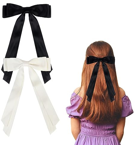 2 Stück Haarschleife Damen, Haarspangen mit Schleife, Schleife Haare Mädchen Haarschmuck Hair Bows für Party, Weihnachten, Frauen, Mädchen(Schwarz, Beige)