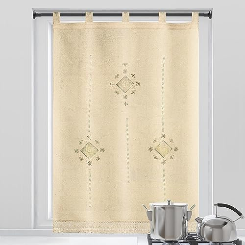 Dalina Textil - Cortina de Cocina Translúcido con Bordado, Cortina Media Altura para Cocina, Comedor, Marco de Puerta 1 Pieza de 100x150cm