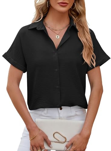 Decorie Camicia Donna Elegante Manica Corta Blusa Donna Estiva Camicetta (Nero,L)