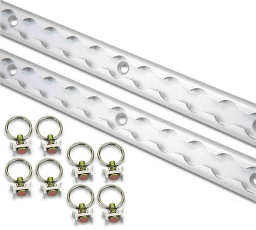 Mytee Products Heavy Duty Aluminum 6ft L-Track (2 Pcs) w/L-Track Stud Stainless Steel Ring (8 Pcs) Tie Down System for Enclosed Trailers and Cargo Vans