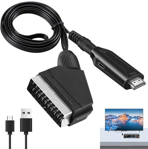 GOEDCH Convertitore da scart a HDMI: adattatore SCART a HDIM, convertitore audio HD con cavo di ingresso SCART e porta di uscita HDIM, nuovo All-in-One per Xbox HDTV STB VHS VCR PS3 Sky DVD Blu Ray (1