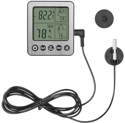 Refrigerator Thermometer Digital Freezer Thermometer Fridge Thermometer with Extra Sensor Digital Thermometer Hygrometer max and min Remember Indoor Thermometer Hygrometer (1, Black, A)