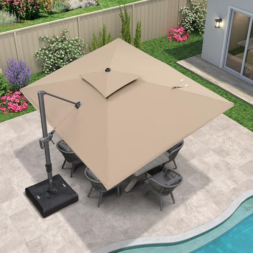 PURPLE LEAF Sonnenschirm Rechteckig 270 x 365 cm mit kurbel Ampelschirm Groß Drehbar 360°Rotation, Gartenschirm Marktschirm XXL Wasserdicht Sonnenschutz UV50+ Doppeldach, Taupe