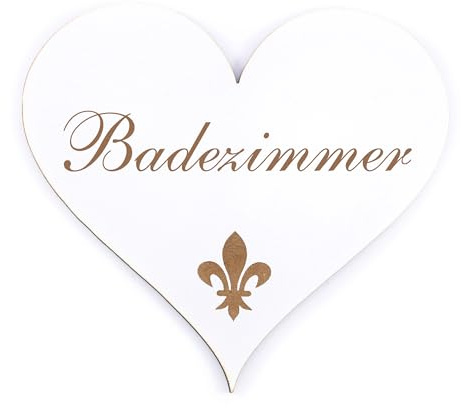 Dekolando Deko Türschild Herz - Badezimmer - Schild 13 x 12 cm - Schilder Türschilder Namensschilder Wohnung selbstklebend Holzschild Tür Holzschilder