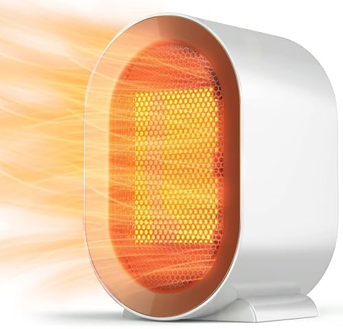 Heizlüfter, 1200W Heizlüfter Energiesparend, PTC Keramik Heizlüfter Leise Überhitzungs & Kippschutz, Tragbare Heizlüfter Klein für Bad Schlafzimmer Büro (Weiß)