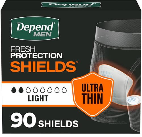 Depend Shields Incontinence Pads for Men, Light Absorbency, 90 Count, Packaging May Vary