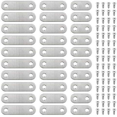 30 staffe dritte piatte in acciaio inox, staffe piatte in metallo, staffe in metallo da 36 mm, per riparare piastre di riparazione, con viti per legni dritti