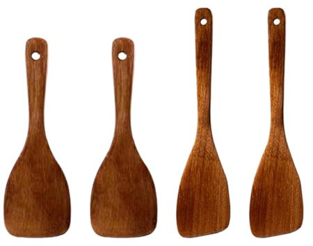 GUTERTOP 4 Stück Pfannenwender Holz Spülmaschinenfest, Olivenholz Kochlöffel Holz, Holzschaber Küche, 33 cm Holzspatel Zum Kochen Langem Griff, Hitzebeständig Holzlöffel