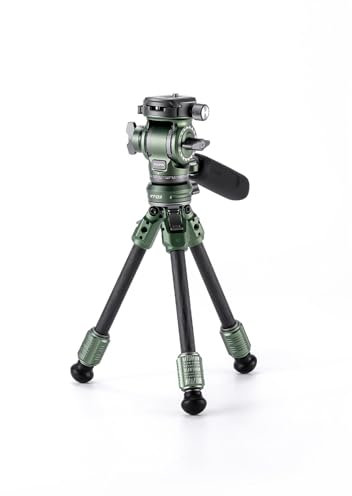Tilta Trípode para Cámara con Cabezal Fluido para Vídeo de Mesa con Patas de Trípode de Fibra de Carbono de 1 Etapa, Rosca de 1/4-20, Placa Arca, Carga Máxima de 3 KG - Verde Bosque TT-VT03-FB-FG