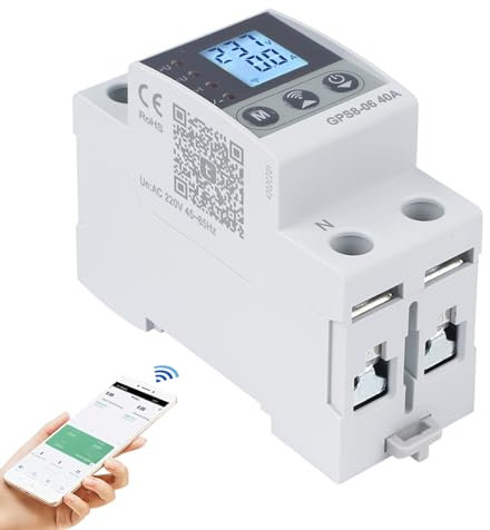 Interruttore wifi 63A stabilizzatore di tensione 220V magnetotermico contatore energia elettrica 2P con Funzione di autoreset Sovratensione/sottotensione e sovracorrente (GPS8-06-U)