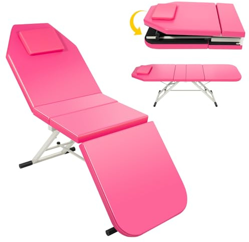 DHQCQL Klappbar Massagetisch, 3-Fach Massageliege mit Kissen, 180 * 60 * 60cm Tragbares Massagebett für Physiotherapie & Tattoo & SPA, bis zu 250 kg (Rosa)