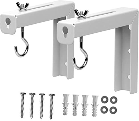 Angoily 2pcs Projector Screen Hanging Kit with Metal Hooks, Easy to Install and Stable Support, White Ceiling Mount Brackets for Movies and Office Use