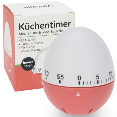 MIJOMA Timer da cucina | 60 minuti Sveglia a breve termine | Forme e colori versatili | Timer per uovo e conto alla rovescia | Timer meccanico di precisione per cucina, cottura e casa (uovo bianco