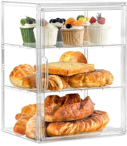 SANKEU Panera transparente grande de 3 capas para panadería para encimera de cocina, almacenamiento de pan casero, 10.6 pulgadas de largo x 8.7 pulgadas de ancho x 14.2 pulgadas de alto, 1 paquete