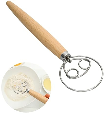 Frusta per Impasto, Manico in Legno Sbattitore per Uova, Sbattitore per Uova in Acciaio Inossidabile, Frustas per Impastare con Doppia Testa a Bobina per la Produzione di Pane