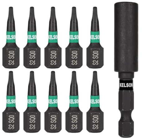 KELSON 10pcs SQ0 Square Drive 25mm Impact Rated Punte Cacciavite con 60mm Magnetico Bit Holder 1/4 Universale