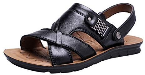 Sandales romaines en cuir pour homme - Sandales à deux vêtements - Semelle extérieure en cuir - Slip plat - Antidérapantes - Chaussures orthopédiques confortables à une bride - Séchage rapide