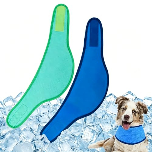 Valicaer 2 Stück Kühlhalsband für Hunde,Hunde halstücher Kühlend,Verstellbare Atmungsaktives Hundehalsband Kühlend mit Halstuch,Bandana für Sommer,Kühlung Kragen (Blau Grün, Mittel)