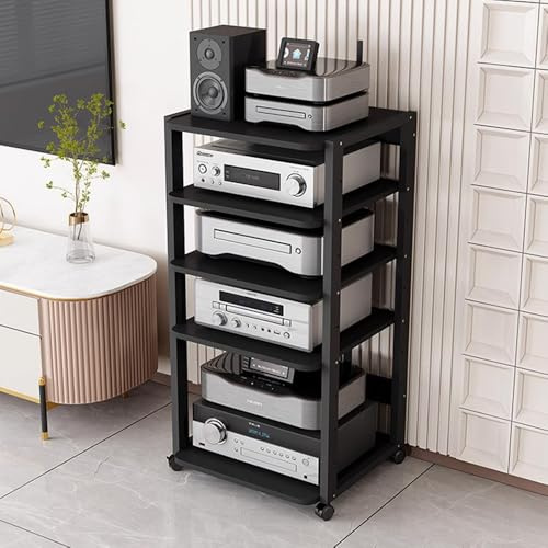 Generisch HiFi Regal Audio Rack 4 Ebenen Beweglicher Medienschrank Aufbewahrungsschrank für Plattenspieler & Stereoanlagen, 90 cm hoch