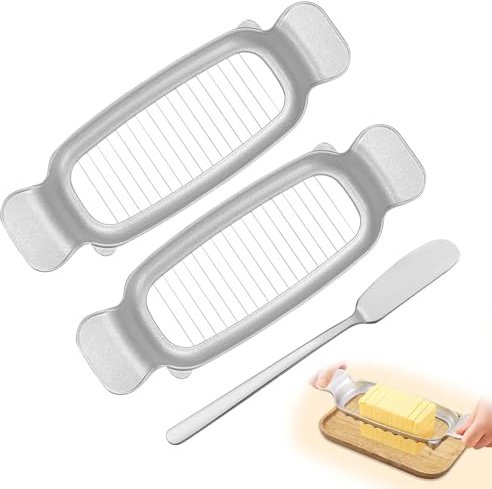 Diakey Lot de 2 coupe-beurre et fromage, coupe-beurre à 17 fils avec couteau d'épandage en acier inoxydable, poignée ergonomique portable pour fromage, fruits à pâte molle, œuf