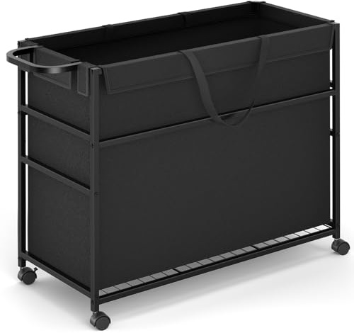 DAOUTIME Commercial Trash Can Cart, 51.5Gal Office Trash Cart (2 Lockable), Recyclable Cardboard Box/Paper Organizer, Large-Capacity Laundry Cart for Hotel/Office/Home/Nursing Home/Groceries/Supplies