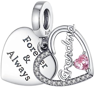 Csenyuer Femme Charms love you grandma heart dangle Argent Sterling 925 Pendentif avec Zircon Cubique pour Bracelet
