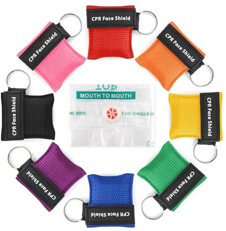 Wozzies Beatmungsmaske Erste Hilfe, Beatmungsmaske Schlüsselanhänger Set, Mini CPR Maske Face Shield, Tragbarkeit Beatmungstuch, Mund zu Mund Beatmungsschutz für Die Notfallrettung (A, 8, stück)