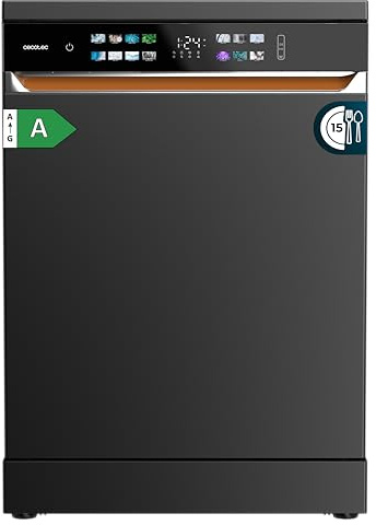Cecotec Bolero 6900 Dark Lave-vaisselle autonome 60 cm, 15 couverts, 8 programmes, classe A, moteur Inverter Plus, écran FullColor XXL, Auto Open et Turbo Dry+, Dual Zone Wash, Dark