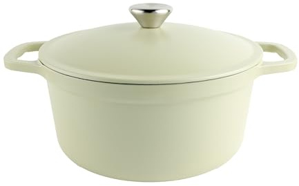 Commichef Cacerola Hierro Fundido Ligera 24 cm 3,5L Verde | Cacerola esmaltada con tapa para guisos, pan y cocción lenta. Compatible con inducción