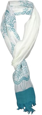 TigerTie Schal in petrol cremeweiss gemustert mit kleinen Fransen - 100% Modal - Gr. 180 x 50 cm