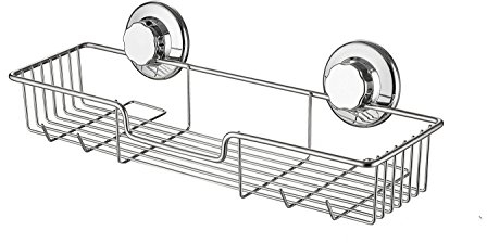 SANNO Suction Cup Shower Caddy Shelf with Storage Organizer Hooks, No Damage Super Power Suction Cup, Rustproof Wire Basket Rack for Kitchen & Bathroom Accessories - Stainless Steel, Pack of 1