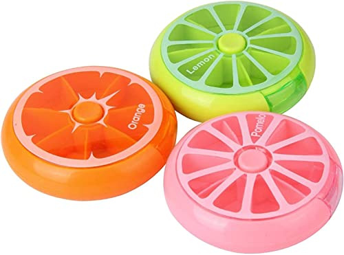 3pcs-kreative tragbare Mini 7-Tage wöchentliche kreisförmige Form Rotary Nette Frucht Art Pille Aufbewahrungskoffer Box (Multicolor)