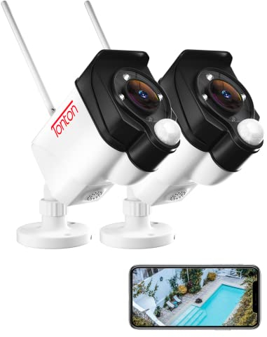 TONTON 2K Überwachungskamera mit PIR Bewegungserkennung, WLAN CCTV IP Kamera, 30M Farbnachtsicht, Handy/PC Fernzugriff, 2-Wege-Audio, Sirene, Outdoor IP66, Work with Alexa (Kompatibel NVR)