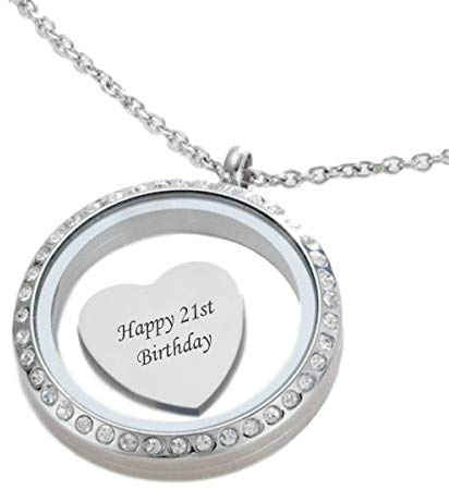 Charming Engraving 21st Birthday Gift for her, Glass Locket Birthday Necklace with Engraved Heart inside, 21st Birthday Present, Jewellery Gift, Locket for Daughter, Friend, Granddaughter etc